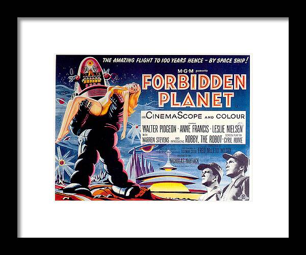 Forbidden Framed Print featuring the mixed media ''Forbidden Planet'' poster 1956 by Movie World Posters