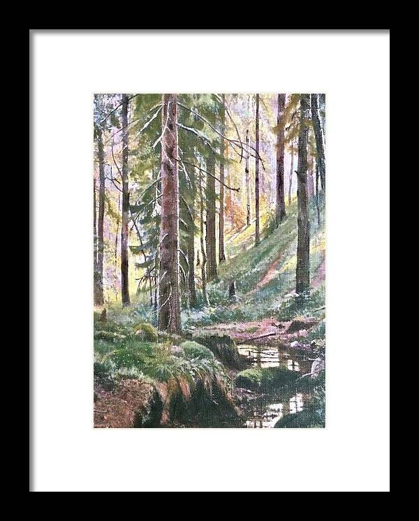 Forest Framed Print featuring the painting Forest Light by Cara Frafjord