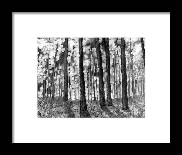 Dreaming Framed Print featuring the painting Forest Light in Black and White by Hailey E Herrera