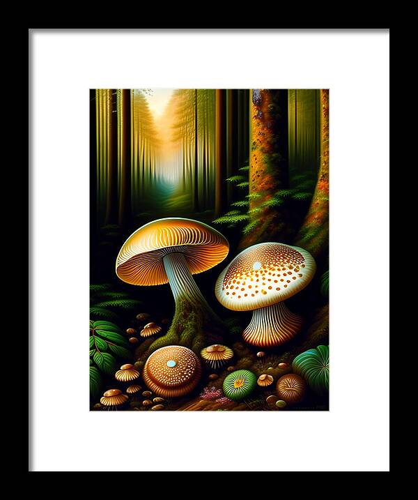Illustration Framed Print featuring the digital art Forest Mushrooms by Lori Hutchison