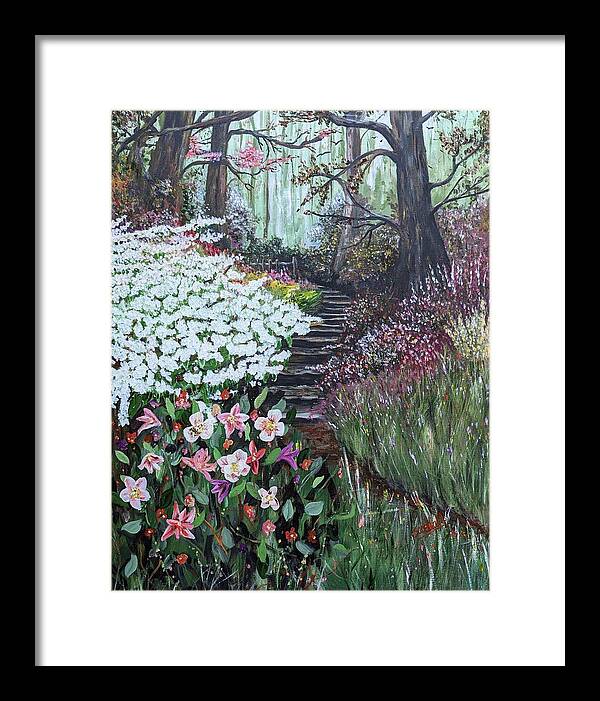 Impressionism Framed Print featuring the painting Forest Steps by Abbie Shores