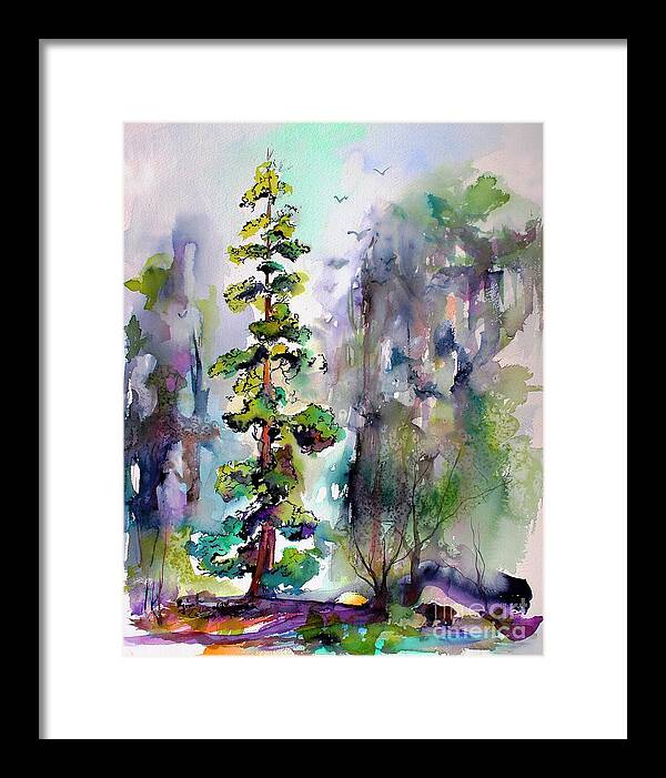 Redwood Framed Print featuring the painting Forest with Redwood Trees by Ginette Callaway