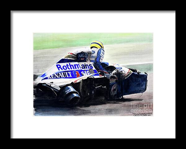 Ayrton Senna Framed Print featuring the painting Formula Alone by Oleg Konin
