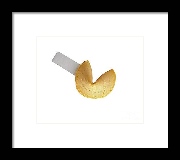 Fortune Framed Print featuring the photograph Fortune cookie with blank fortune, space for copy, isolated on w by Pete Klinger