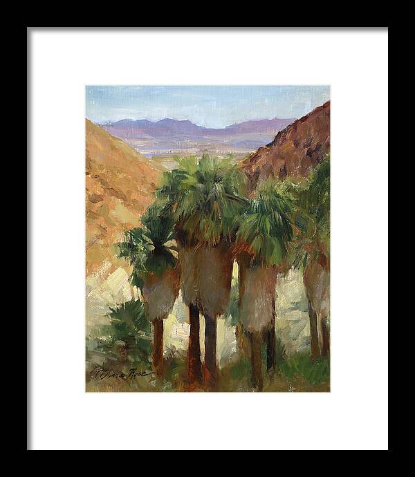 Palms Framed Print featuring the painting Fortynine Palms Oasis by Anna Rose Bain