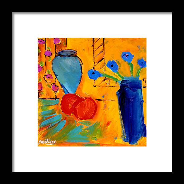 Still Life Framed Print featuring the painting Four Blue Flowers by Jim Stallings