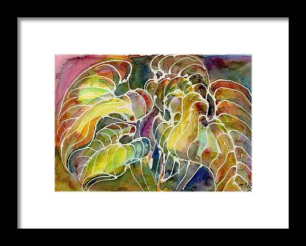 Curvy Contours Framed Print featuring the painting Four Hosta Leaves by Tammy Nara