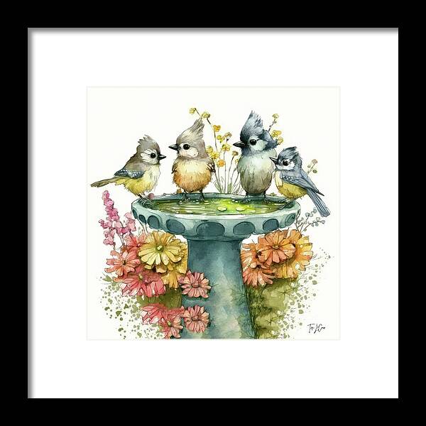 Bird Framed Print featuring the painting Four Little Friends by Tina LeCour