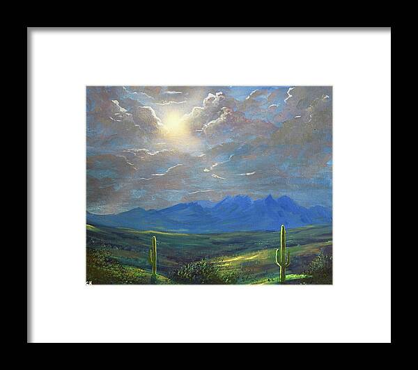 Four Peaks Framed Print featuring the painting Four Peaks Morning Light, Arizona by Chance Kafka