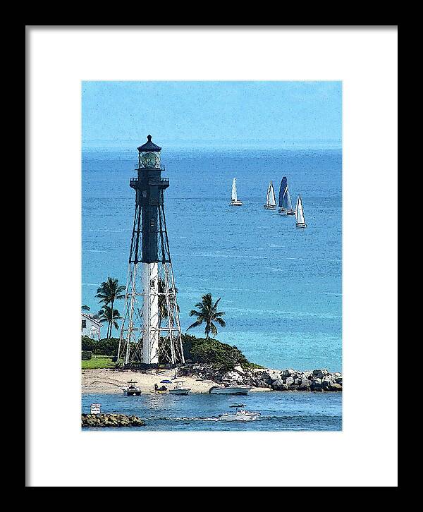 Sailboats Framed Print featuring the photograph Four Sails at Hillsboro Lighthouse by Corinne Carroll