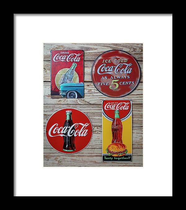 Montage Framed Print featuring the photograph Four Wonderful Coke Signs by Garry Gay