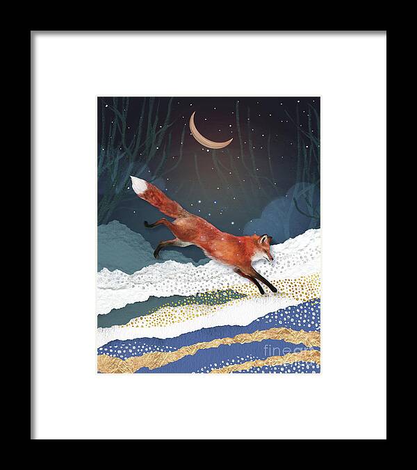 Fox And Moon Framed Print featuring the painting Fox And Moon by Garden Of Delights