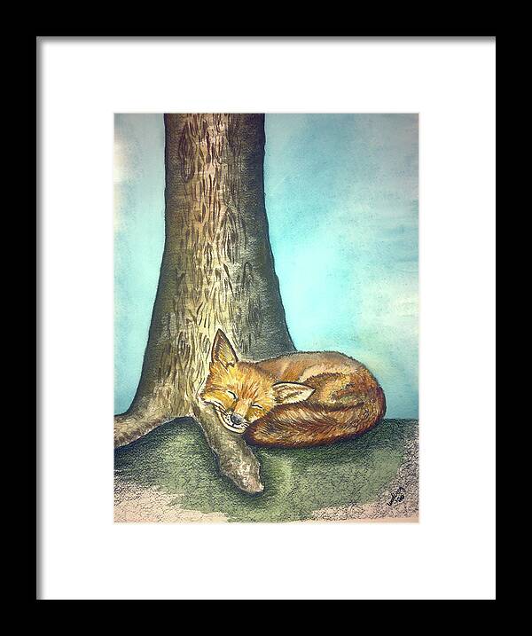 Nature Framed Print featuring the painting Fox And Tree by Christina Wedberg