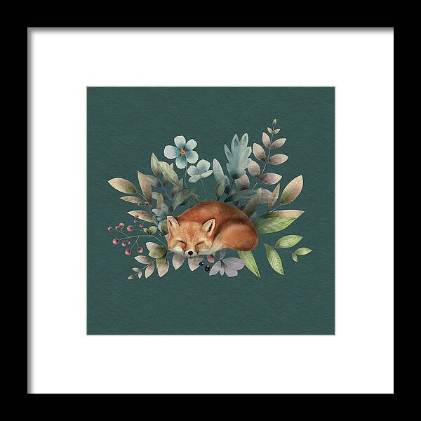 Fox Framed Print featuring the painting Fox With Flowers by Garden Of Delights