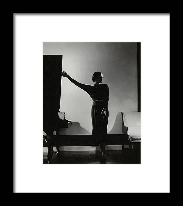Black And White Framed Print featuring the photograph Frances Douelon Posing Beside a Piano by Edward Steichen