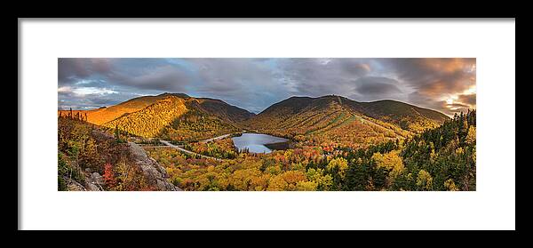 Franconia Framed Print featuring the photograph Franconia Notch Autumn Sunset Panorama 2 by White Mountain Images