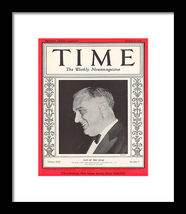 Franklin D. Roosevelt Framed Print featuring the photograph Franklin D. Roosevelt - Man of the Year 1935 by Keystone