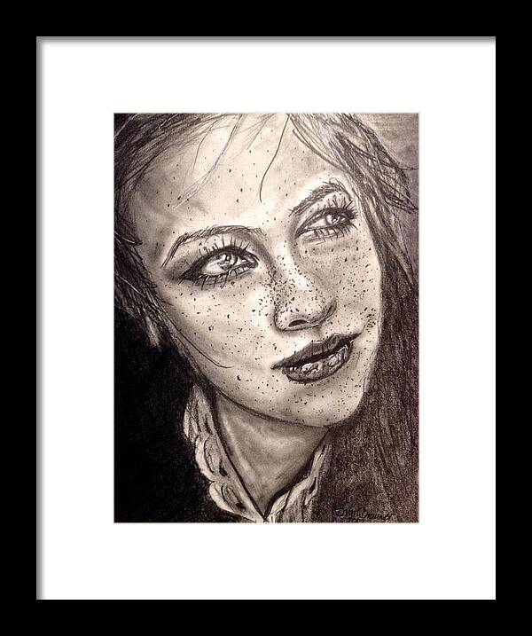 Young Framed Print featuring the drawing Freckles by Bryan Brouwer