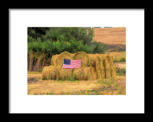 Flag Framed Print featuring the photograph Freedom In A Haystack by Barbara Snyder