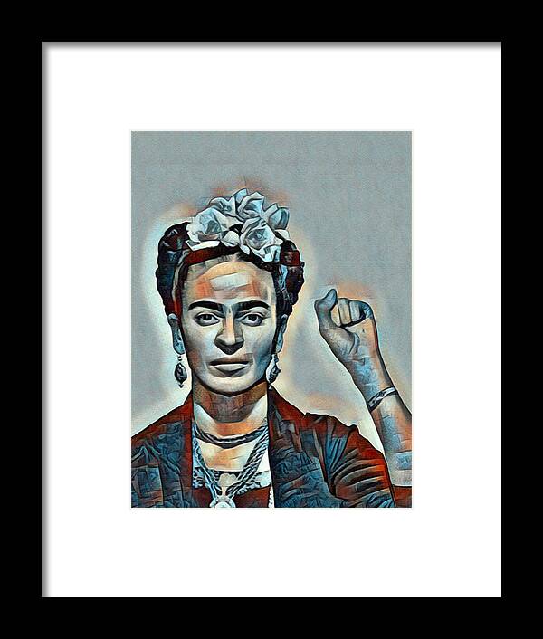 Frida Kahlo De Rivera Framed Print featuring the painting Frida Kahlo Mug Shot Mugshot 2 by Tony Rubino