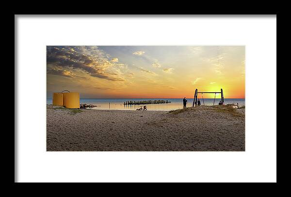 Photography Framed Print featuring the photograph Friends On The Beach At Sunset Time Latvia by Aleksandrs Drozdovs