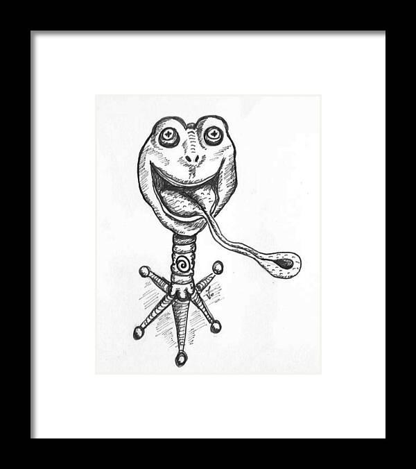 Frog Framed Print featuring the drawing Frogstand by Vicki Noble