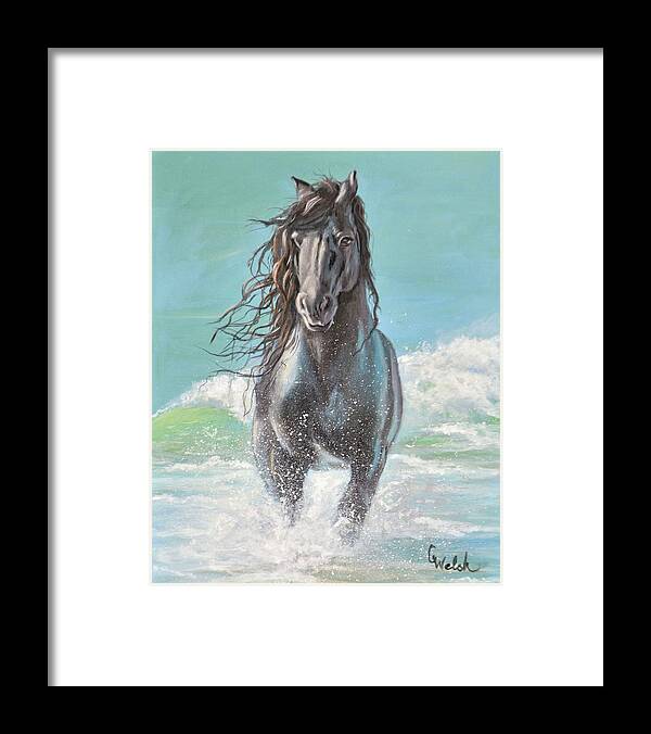 Horse Framed Print featuring the painting Frolicking in Waves by Cindy Welsh