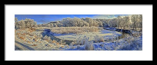 Winter Landscape Framed Print featuring the photograph Frost Along the Creek - Panorama by Bruce Morrison