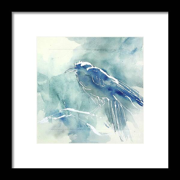 Original Watercolors Framed Print featuring the painting Frosted Raven 3 by Chris Paschke