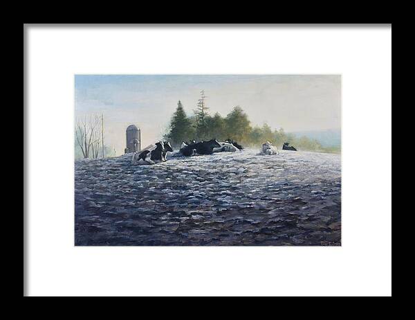 Cows On A Hill Framed Print featuring the painting Frosty Morning by Bibi Snelderwaard Brion