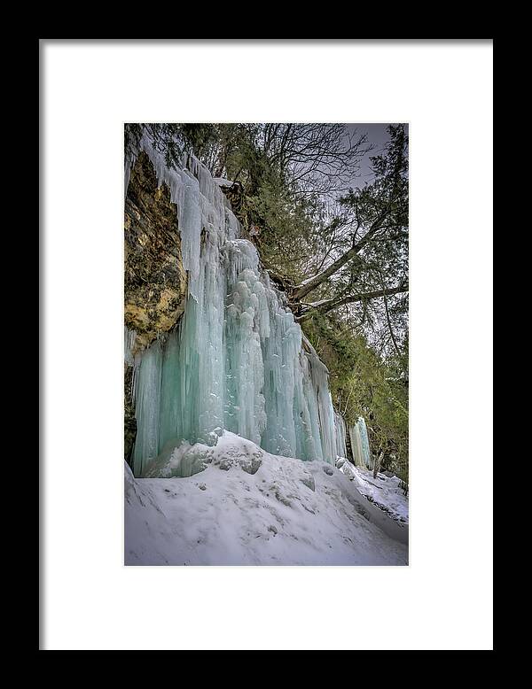 Up Framed Print featuring the photograph Frozen Falls by Laura Hedien