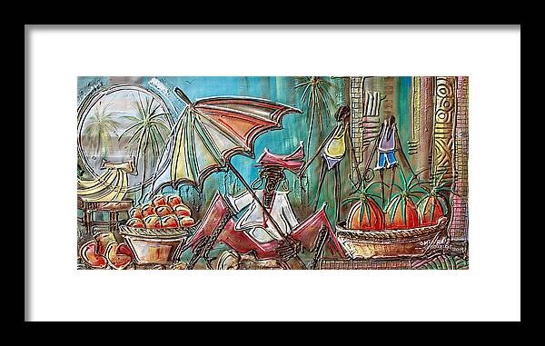 Africa Framed Print featuring the painting Fruit Seller by Paul Gbolade Omidiran