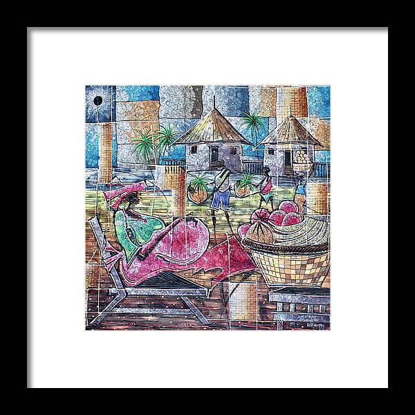 Africa Framed Print featuring the painting Fruit Selling Village by Paul Gbolade Omidiran