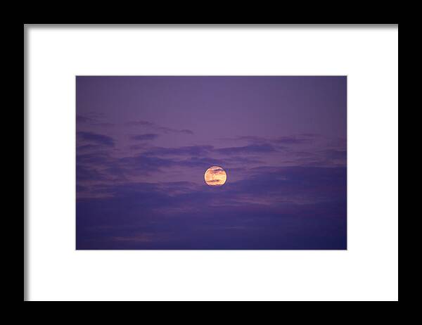 Tranquility Framed Print featuring the photograph Full Moon in the sunset cloud in the purple sky by Dneutral Han