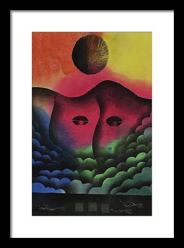 Abstract African Framed Print featuring the painting Full Son Black by Winston Saoli 1950-1995