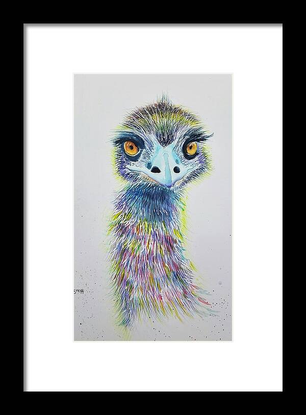 Emu Framed Print featuring the painting Funky Emu by Sandie Croft