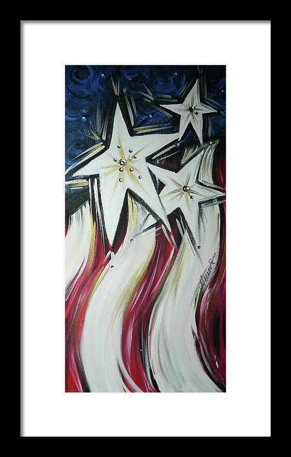 U.s. Flag Framed Print featuring the painting Funky Flag by Karen Mesaros