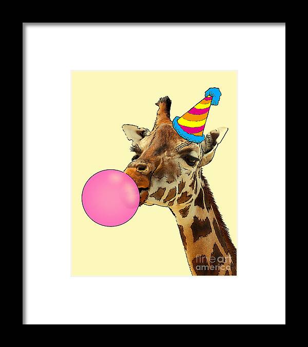 Giraffe Framed Print featuring the digital art Funny Party Giraffe by Madame Memento