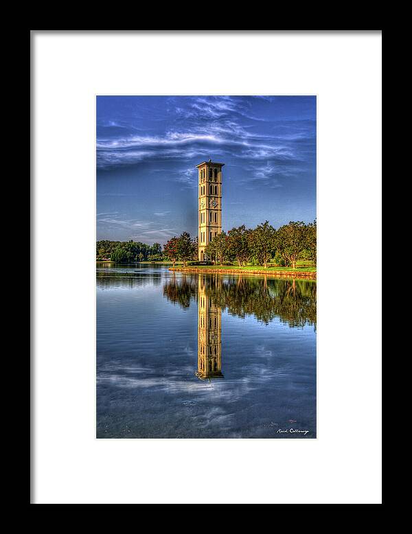 Reid Callaway Furman University Images Framed Print featuring the photograph Furman Bell Tower Reflections Furman University Greenville South Carolina Landscape Art by Reid Callaway