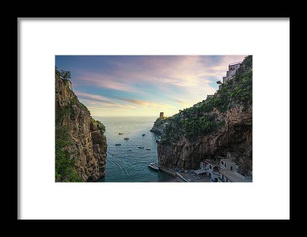 Furore Framed Print featuring the photograph Furore beach bay in Amalfi coast by Stefano Orazzini