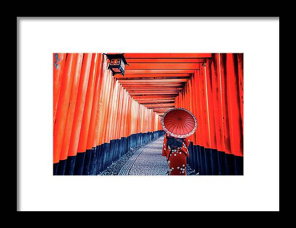 Ancient Framed Print featuring the photograph Fushimi Inari Taisha Shrine by Manjik Pictures