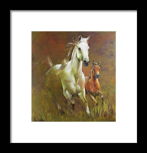 Horse Framed Print featuring the painting Gallop in the eyelash of the morning by Vali Irina Ciobanu