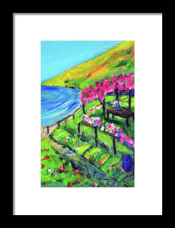 Ocean View Framed Print featuring the painting Garden by the ocean by Haleh Mahbod