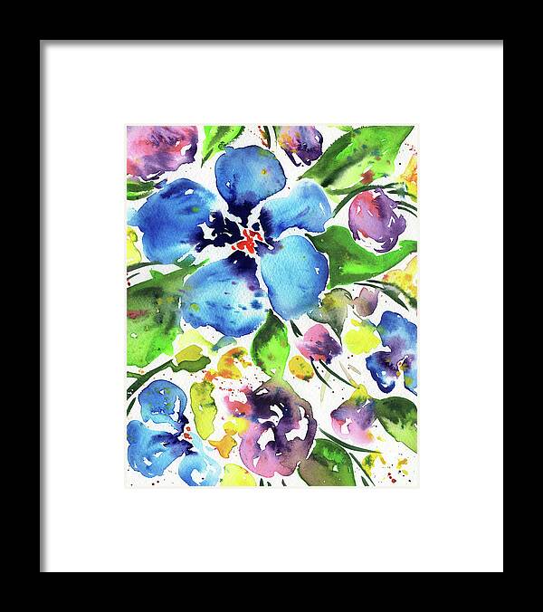 Abstract Flowers Framed Print featuring the painting Garden With Bright Splash Of Flowers Watercolor III by Irina Sztukowski