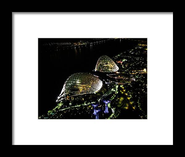 Gardens By The Bay Framed Print featuring the photograph Gardens by the Bay - Flower Dome Architecture - Night by Christine Ley
