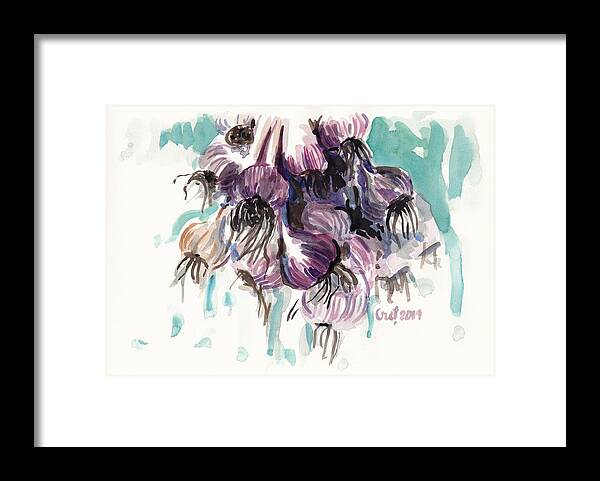 Garlic Framed Print featuring the painting Garlic Flowers by George Cret