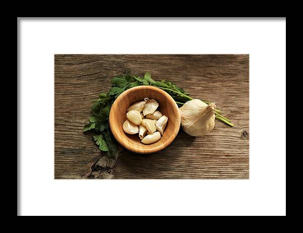 Garlic Framed Print featuring the photograph Garlic in Bowl by Sheila Brown