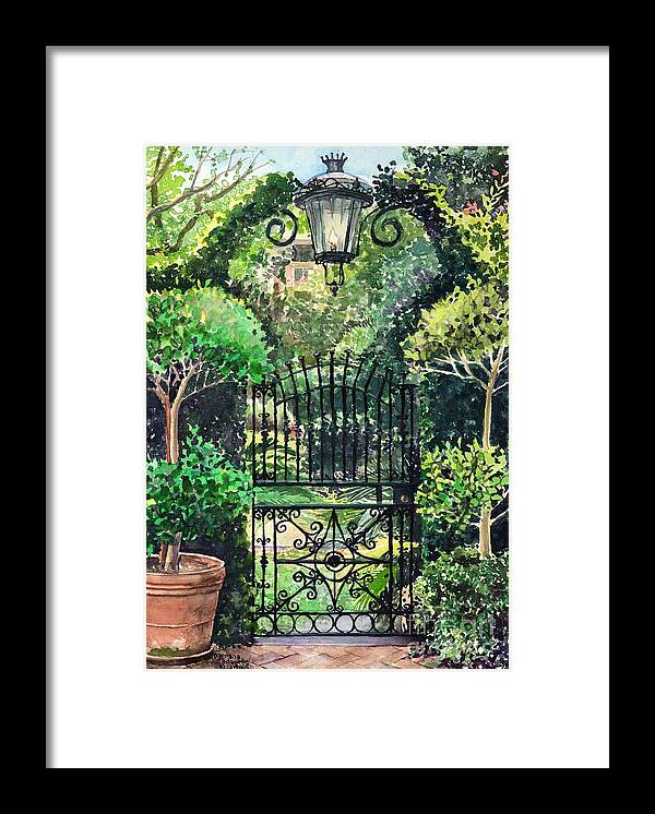 Savannah Framed Print featuring the painting Gaslight Gate by Merana Cadorette