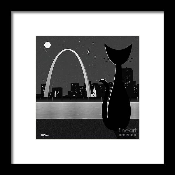 Mid Century Cat Framed Print featuring the digital art Gateway Arch St. Louis Missouri by Donna Mibus