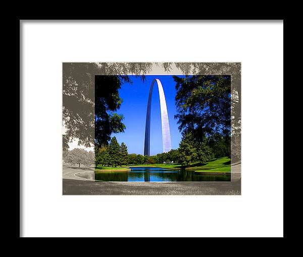Architecture Framed Print featuring the photograph Gateway Arch Trees Landscape by Patrick Malon